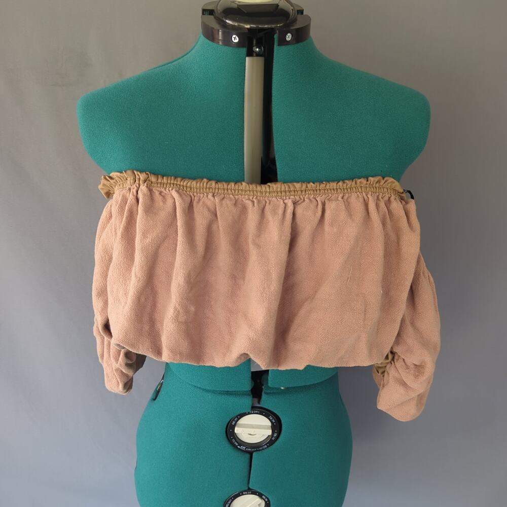 Forever 21 Taupe Off Shoulder Micro Crop Boho Peasant Top
